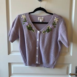 Cardigan, short sleeve, embroidered